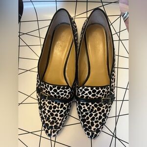 Talbots 100% calf hair leather loafers black & white giraffe leopard print 10.5